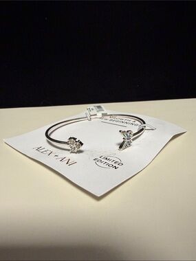 Alex and Ani Butterfly & Crystal Flex Cuff Bracelet Silver NWT Limed Edition